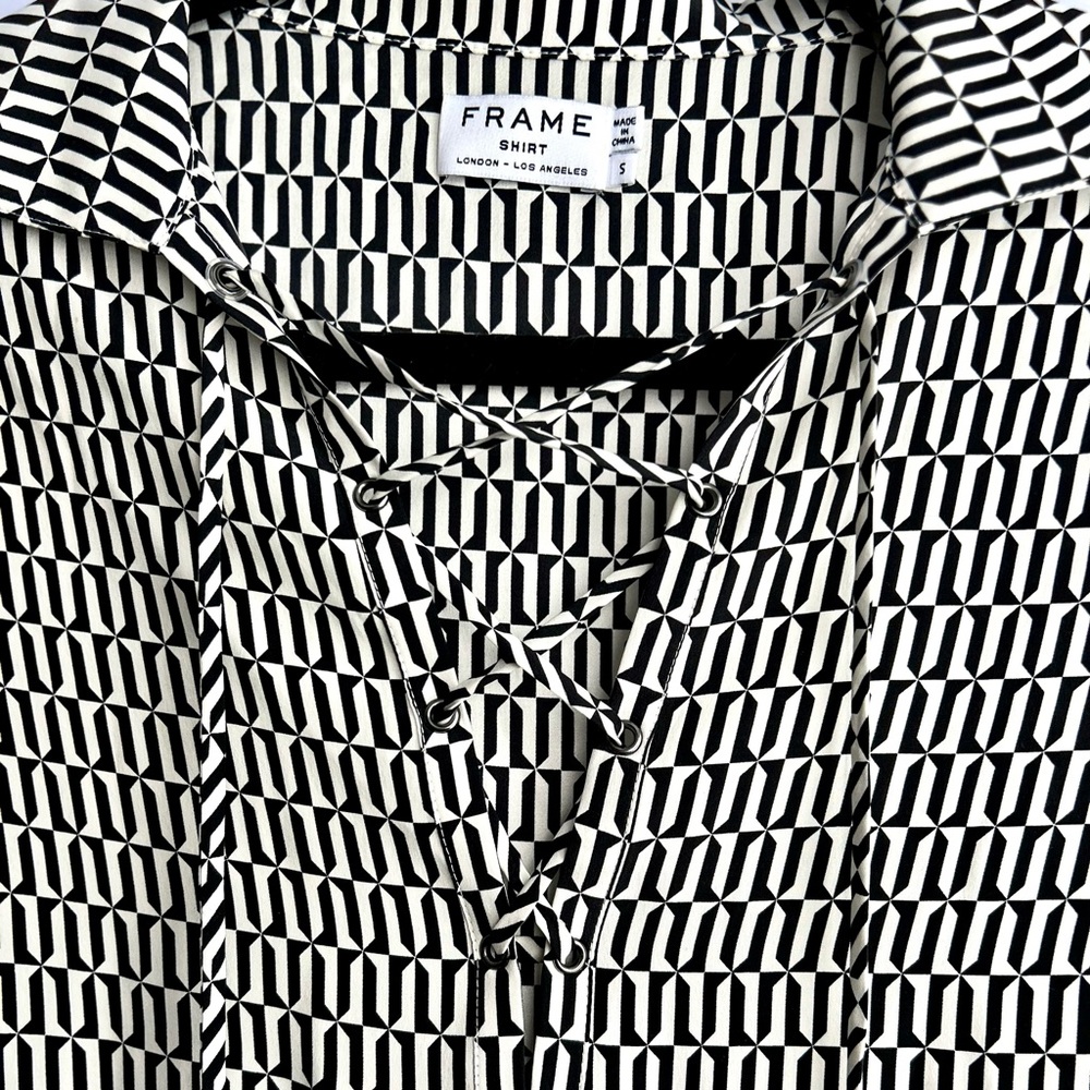 Frame - Silk Blouse, Black and White Patterned Women's Top - Picture 2 of 10